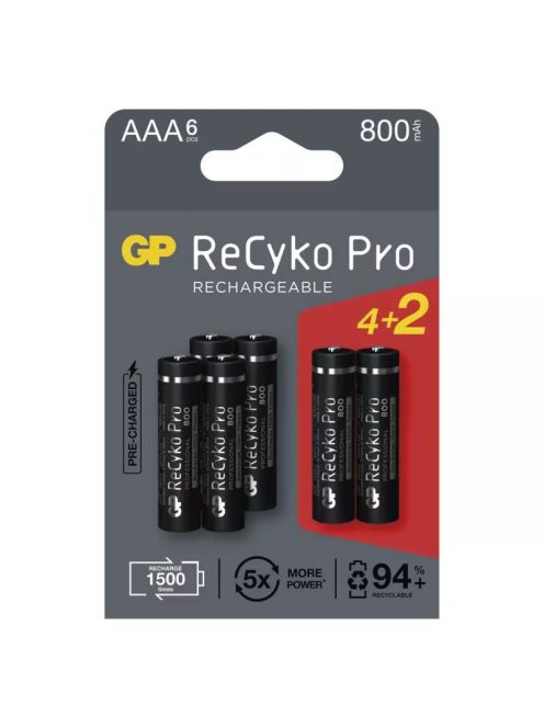 GP ReCyko Pro NiMH Akkumulátor HR03 (AAA) 800mAh 4+2db