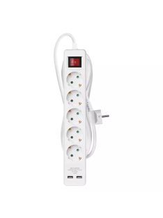   Hosszabbító 3 m / 5 aljzat / kapcsolós / fehér / PVC / USB / 1,5 mm2